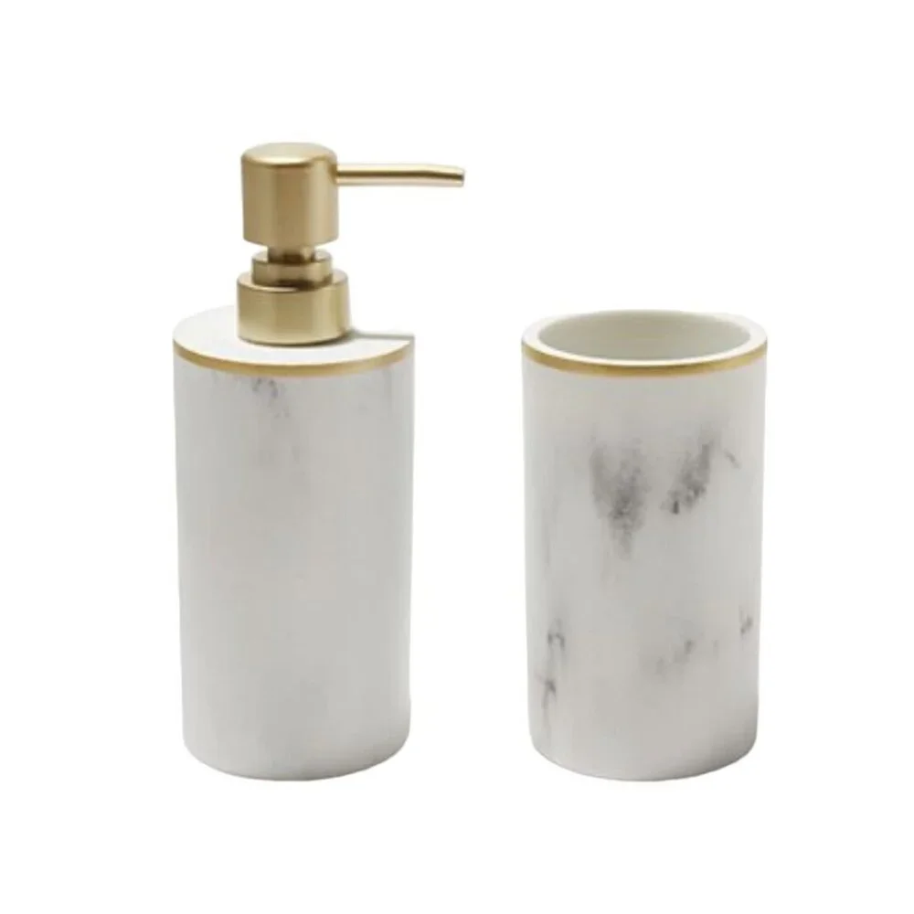 Sunday Citizen Bathroom Set Soap Dispenser & Toothbrush Cup - Resin Marble
